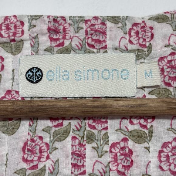 Ella Simone Pink Floral Button Up Top Medium Pleated Tunic Boho Girly Cottage - Picture 3 of 8